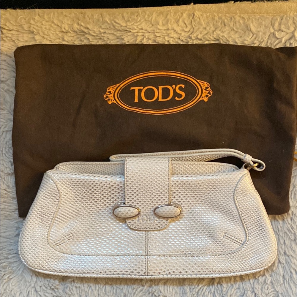 TOD'S White Leather Clutch Bag
